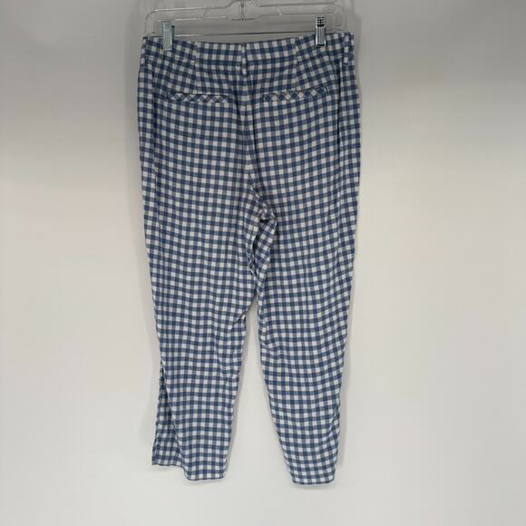 J.Jill Linen Stretch Cropped Capri Pants Sz PS Blue White Gingham Check Coastal - Picture 4 of 11
